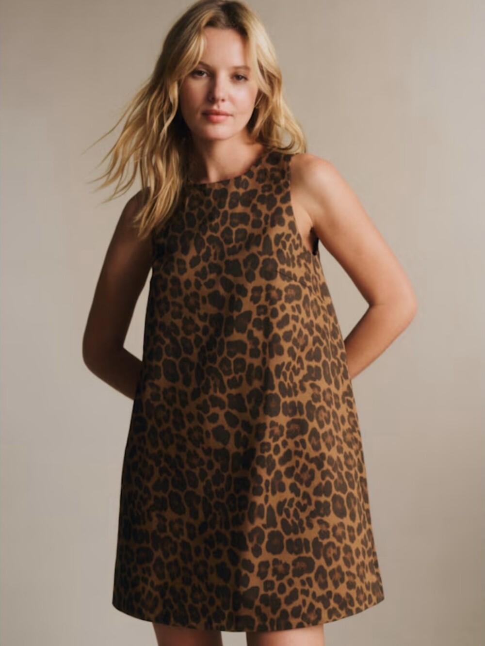Sezane Nicia Dress Winter Leopard Caramel Organic Cotton